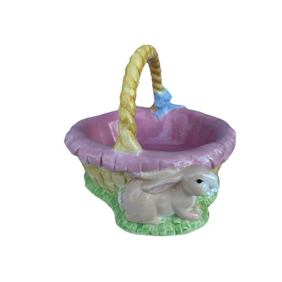 Lot of 3 Ceramic Easter Candy Dishes 2 Baskets and 1 Jelly Bean Lid Dish Bundle - Picture 5 of 16